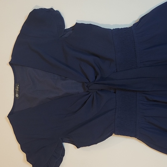 P Prettygarden Elegant Navy Blue Ruffle Dress - Picture 4 of 8